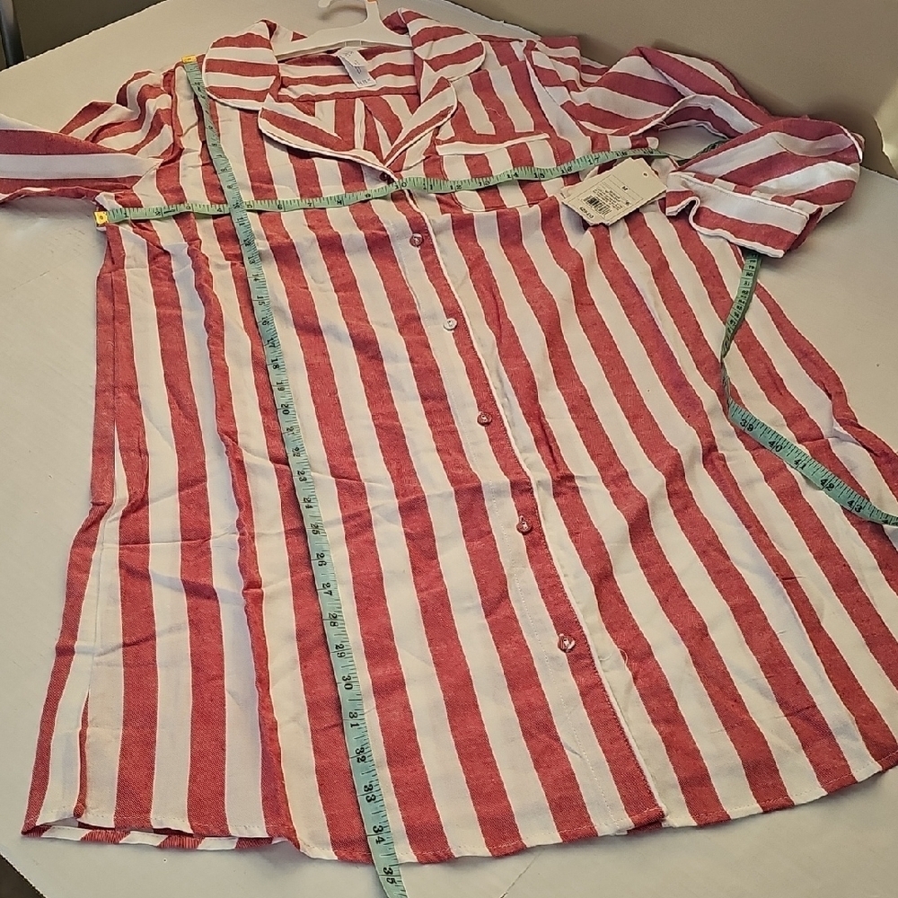 Stars Above Red and White Striped All Cotton Striped  Nightshirt - Picture 6 of 10